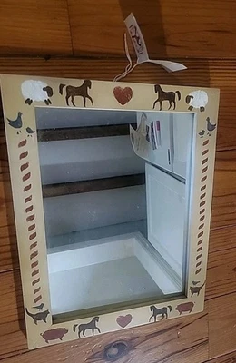 Vtg Hand Made Folk Art Mirror Rustic Farm Animals Kids Room American  Light Wood - Image 1 of 4