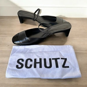 Schutz Bertie Women's Leather Slip on Mini Block Heel Pump Black Size 11B NWT - Picture 1 of 7