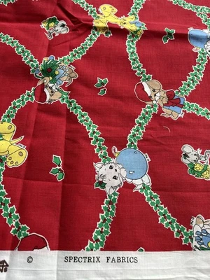 Christmas Fabric Spectrix Fabric Sweet Cats Puppy Mice & Holly On Red - Image 1 of 4