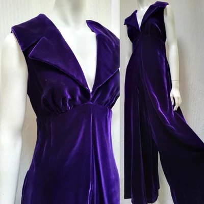 Vintage 1960's Purple Velvet Wide Leg Sleeveless Jumpsuit - Size M - EUC - Image 1 of 4
