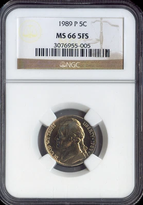 1989 Jefferson Nickel NGC MS66 5FS Quality - Image 1 of 2