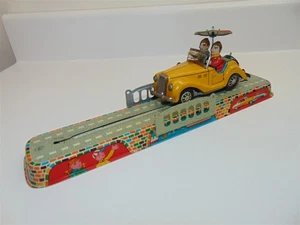 Vintage Marusan Toys Japan Windup Wonder MG Car Toy-Tin Litho-works-w/track - Picture 1 of 15