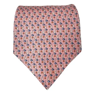 Salvatore Ferragamo Pink Blue Sailboat 100% Silk Tie 58" Made in Italy Nautical - Picture 1 of 10