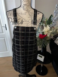 Tu Pinafore Dungaree Dress Size 10 Cotton Black Check Pattern Needlecord  - Picture 1 of 8