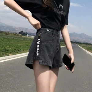 nuevo estilo con cremallera lateral cintura alta pierna ancha pantalones cortos vaqueros finos para mujer - Imagen 1 de 8