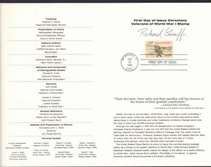 US 1985 2154 VETERANS WWI FDC VEREMONY PROGRAM SIGNED BY DESIGNER - Picture 1 of 2