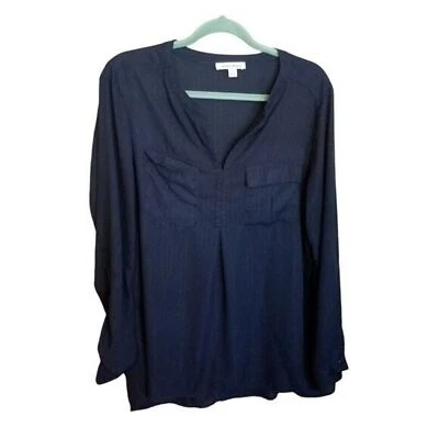 Женская блузка Studio Works размер L в синюю полоску с длинным рукавом - Изображение 1 из 4