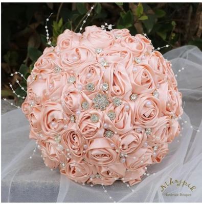 Versatile 8.7" Peach Pink Brooch Bouquet for Weddings & Special Occasions - Image 1 of 4