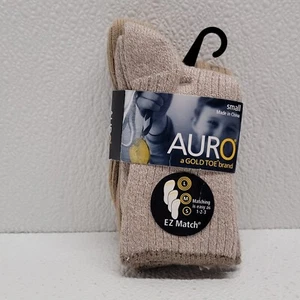 Auro Gold Toe Tan Khaki Boys Dress Crew Socks 2 Pair Size Small 3-8 - Picture 1 of 10