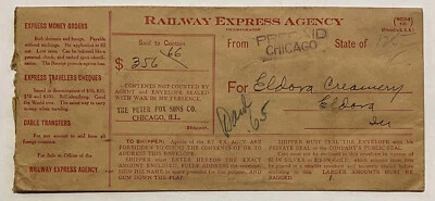 1800's CHICAGO RAILWAY EXPRESS AGENCY COVER MONEY ORDER ELDORA CREAMERY SEALED - Image 1 of 2