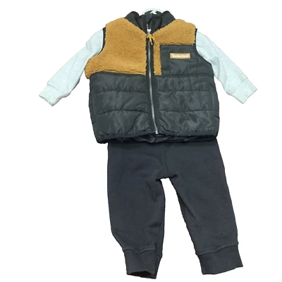 Niños 12 Meses Timberland 3 Piezas Pantalones Chaleco Camisa Conjunto Foto 1 de 4