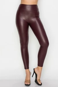 Women's Stretchy Faux Leather Leggings Pants/ Elasticized skinny leg pants - Picture 1 of 8
