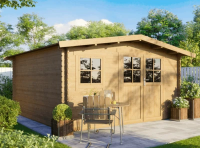 Gartenhaus 4x4m Holz natur 28mm ohne Fußboden Gerätehaus Blockhaus Schuppen - Bild 1 von 4