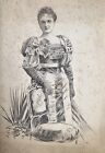 Disegno Antico Inchiostro Ritratto Donna Elegante Abito Guanti Moda C.1900/20 #