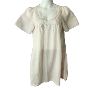 Camicia da notte vintage Barbizon Lt rosa made in USA L fiocco pizzo trasparente ricamato Cottagecore - Foto 1 di 9