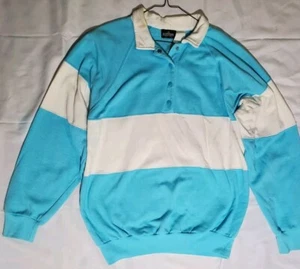1990s Altitude Blue Quarter Button Sweater with White Stripe Size Large - Picture 1 of 4