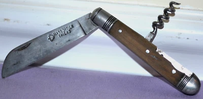 Faca dobrável vintage Massoptier Thiers cabo de chifre francês com saca-rolhas rara - Imagem 1 de 4