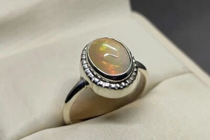 Natural 2 Carat Fire Opal Sterling Silver 925 Handmade Women Solitaire Ring - Picture 1 of 12