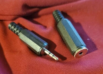 2.5mm Stereo (1)Female Socket + (1)Male plug New (2) Pieces USA .Solderable. - Image 1 of 4