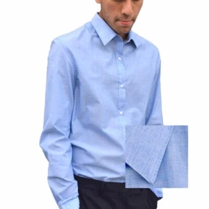 Mens Formal Long Sleeve Shirt Blue Slim Fit Uk Classic Office Work Casual Shirts - Picture 1 of 7