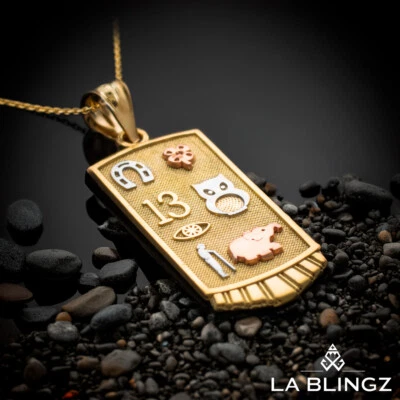 Gold Lucky Charm Talisman Pendant Necklace with Multi-tone Good Luck Symbols - Image 1 of 4