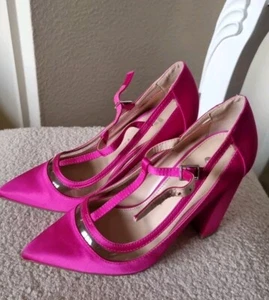 Very Size 3 Shoes-Cerise Pink, High Block Heel, Straps, Buckle Fastening, Satin - Picture 1 of 15