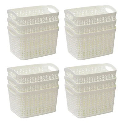 12 pcs Rectangular Loop Storage Basket 1.5L Capacity Each Ivory Knit Design - Image 1 of 4
