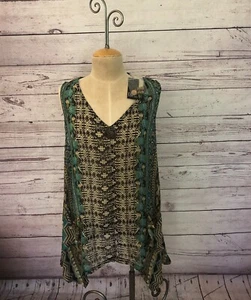 Kaktus Womens Large Green/Black and Button Short Sleeve Tunic Blouse Shirt NWT - Picture 1 of 9