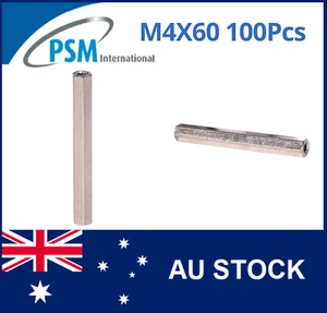 M4 X 60 PSM SPACER HEX FEMALE / FEMALE BRASS NICKEL PLATED SPA01BM460MM 100PCS - Imagen 1 de 5