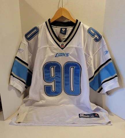 Reebok Detroit Lions Ndamukong Suh #90 Sewn NFL Football White Jersey Size 48 Cover