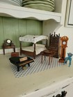 Vintage Lot Of 1:12 Scale Wood Dollhouse Furniture Canopy Bed Dresser Vanity Etc