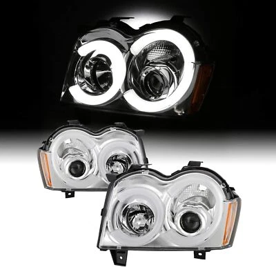 Chrome For 2005-2007 Jeep Grand Cherokee LED Headlights Headlamps Left+Right - Image 1 of 4