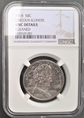 1918 Lincoln  50 C,  NGC  Unc.  details  , nice silver coin       # 1136 Cover