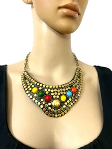 N7736 Ethnic Tribal Gypsy Glass Stone Choker FASHION Bib Necklace Women Jewelry - Picture 1 of 11