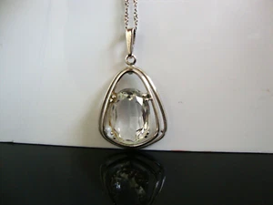 Old German Designer TEKA 925 Sterling Silver Signed Crystal Pendant Necklace - Picture 1 of 9