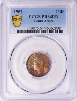 South Africa 1952 1/4 Penny (Farthing) KM-32.2 PCGS Proof-64 RB - Image 1 of 2