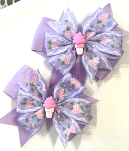 Beautiful Flowers and an Ice Cream Cone inspired set of pigtail hairbows - Picture 1 of 2