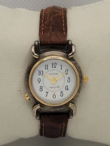 Ladies Victory Indiglo Classic Round Gold Tone Case Brown Leather Strap Watch L7 - Picture 1 of 10