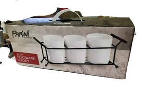 Flatware Caddy Parini Cookware 3 Cup White Ceramic Silverware Forks Spoons NIB - Picture 1 of 8