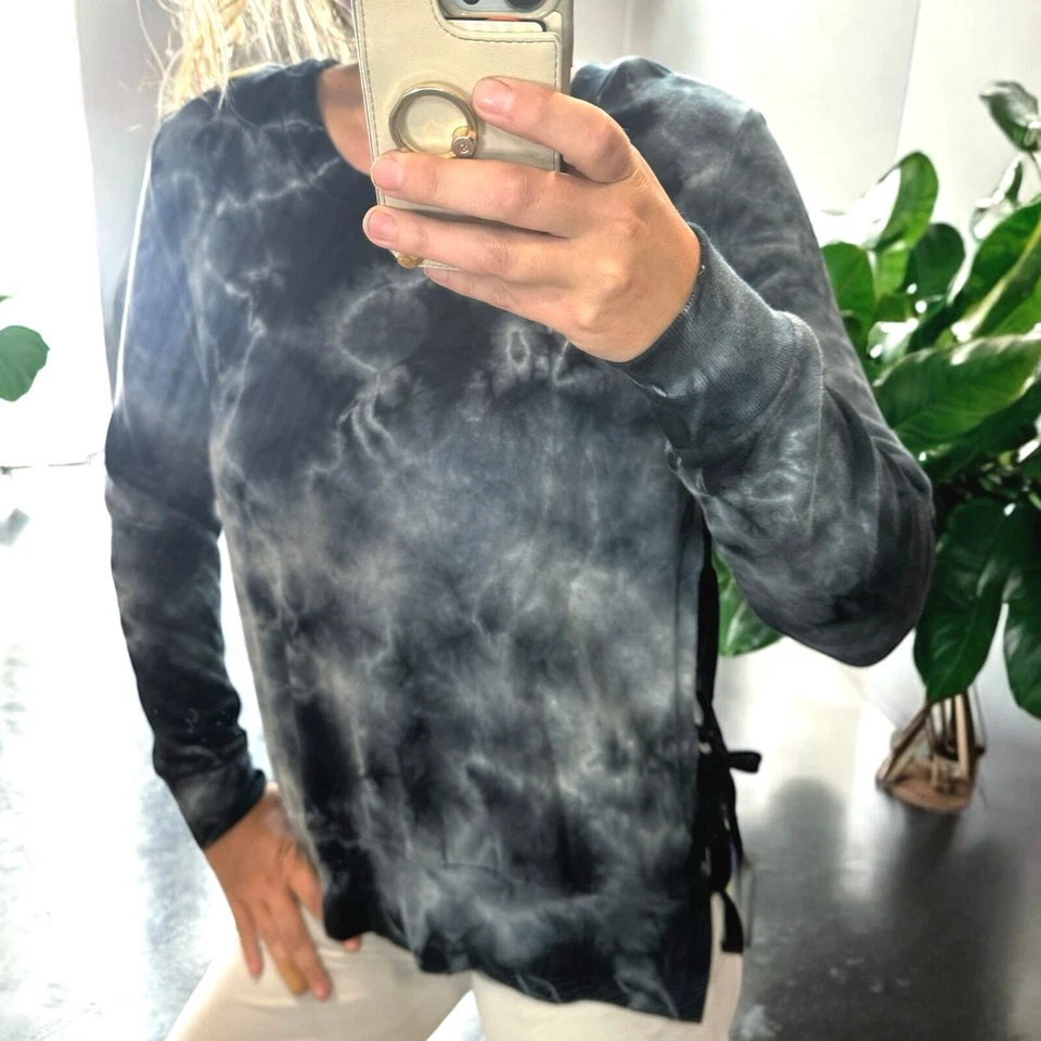 PAM & GELA Side Split Black Gray Tie Dye Sweatshirt Size Medium - Image 1 of 4