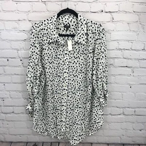 Talbots Top Womens 2X White Short Sleeve Bird Print Button Up Casual Blouse New - Picture 1 of 15