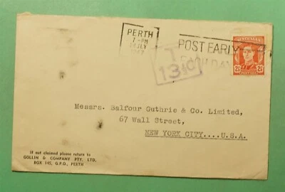 DR WHO 1947 AUSTRALIA PERTH SLOGAN CANCEL TO USA POSTAGE DUE  i89982 - Image 1 of 2