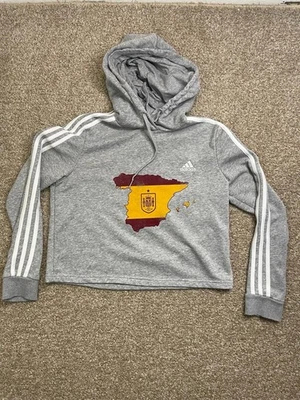 Sudadera con capucha recortada 3 rayas logotipo del equipo de España Adidas Essentials para mujer M $55 Foto 1 de 4