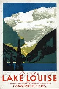 Póster de viaje de Las Montañas Rocosas canadienses 1930 impresión de arte de pared madera verde - Imagen 1 de 6