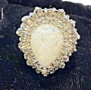 PANETTA VINTAGE STERLING OPAL & RHINESTONE RING - Picture 1 of 7