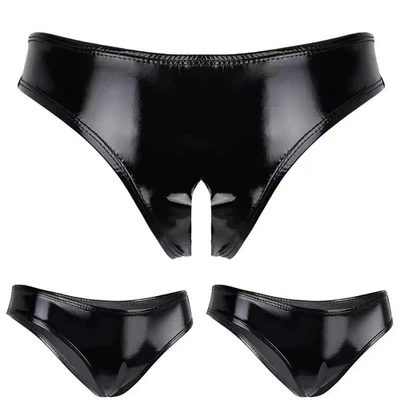 Ladies Womens Panties Breathable Clubwear Comfortable Crotch Thong Leather - Bild 1 von 4