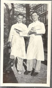 Snapshot Photo-2 Young Men Waiters Hold Plates of Food~Possibly at College~1947 - Bild 1 von 2