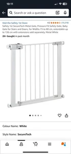 Safety 1st SecureTech Baby Metal Gate Pressure Fit Stairs Doors 73 to 80cm White - Picture 1 of 1
