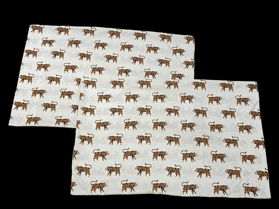 Queen pillow case set of 2 TIGERS walking jungle animal print orange white - Image 1 of 4