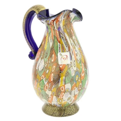 GlassOfVenice Murano Glass Millefiori Gold Art Glass Pitcher / Carafe - Cobalt B - Image 1 of 4